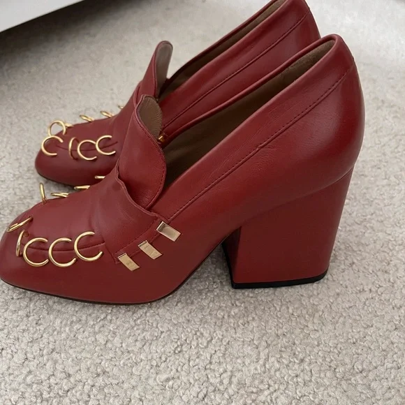 Marni Dark Red / Brown and Gold Shoes with Decorative Metal Rings - Picture 8 of 8